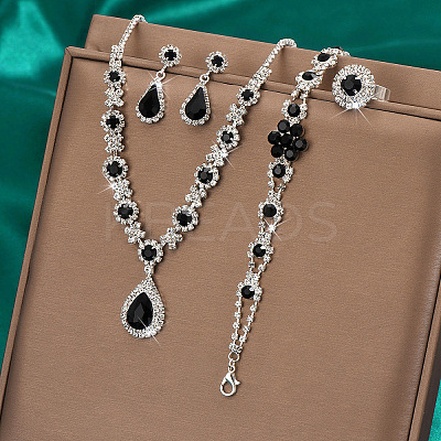 Fashionable Brass Rhinestone Bracelets & Earrings & Necklaces & Rings Sets FS-WG0E119-03-1
