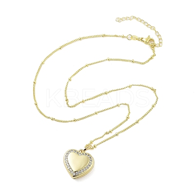 Brass Micro Pave Clear Cubic Zirconia Satellite Chain Locket Pendant Necklaces for Women LS-NJEW-M009-03G-C-1