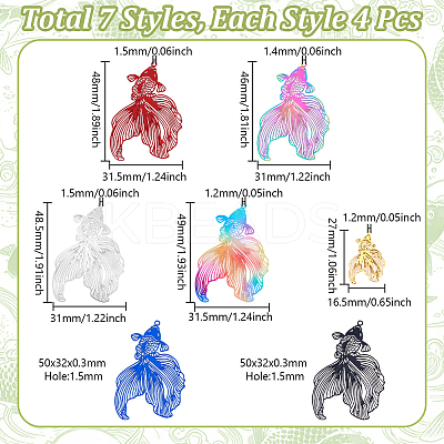 28Pcs 7 Colors Stainless Steel Etched Metal Embellishments Pendants STAS-GA0001-85-1