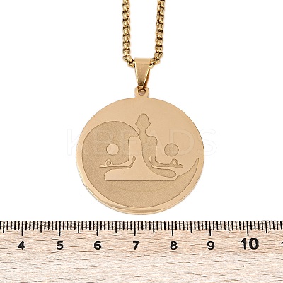 201 Stainless Steel Flat Round Buddhist Meditation Yoga Pendant Necklaces LS-NJEW-K283-33G-1
