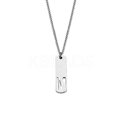 304 Stainless Steel Rectangle with Laser Cut Initial Pendant Necklaces FS-WG71FEF-17-1