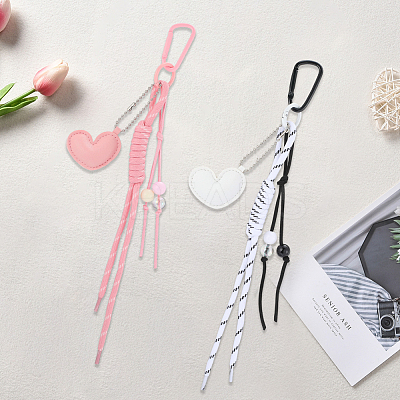 2Pcs 2 Colors Heart PU Leather & Polyester Rope Pendant Decorations HJEW-GF0001-62-1