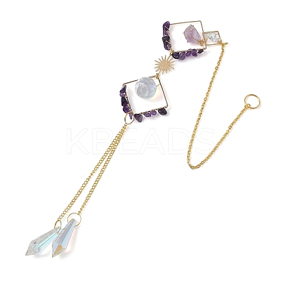 Iron Rhombus & Natural Amethyst Suncatchers HJEW-F025-04G-01-1