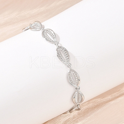 Cowrie Shell Shape Brass Link Chain Bracelets for Women BJEW-K248-07B-P-1