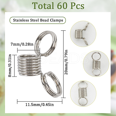 60Pcs Stainless Steel Spring Bead Clamps for Beading Jewelry Making FIND-SC0009-64-1