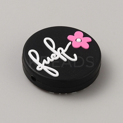 Flat Round with Heart Silicone Focal Beads SIL-WH0021-06B-1