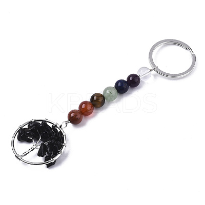 Natural Black Obsidian Chips Chakra Keychain G-N0326-004G-1