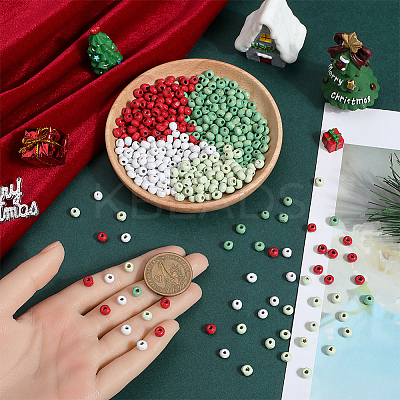 800 pcs 4 Colors Christmas Theme Wood Beads WOOD-SC0001-84-1