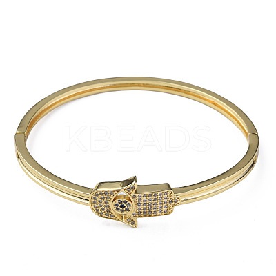 Cubic Zirconia Hamsa Hand Hinged Bangle BJEW-N012-033-1