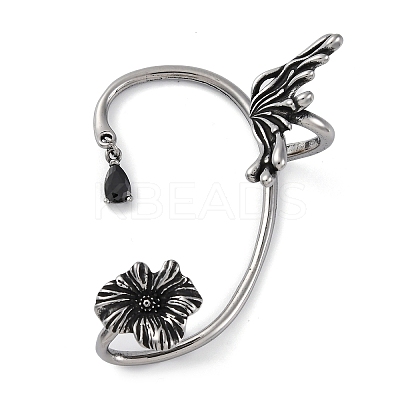 316 Surgical Stainless Steel Black Cubic Zirconia Cuff Earrings EJEW-E300-27AS-01-1