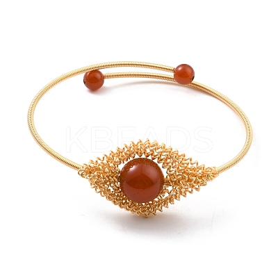 Rhombus with Natural Red Agate Cuff Bangle BJEW-A122-01-1