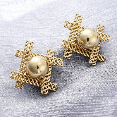 Woven Rhombus with Round Brass Stud Earrings EJEW-R025-02G-1