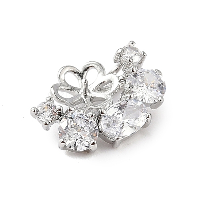 Brass Pave Clear Cubic Zirconia Stud Earring Findings KK-D369-09P-1