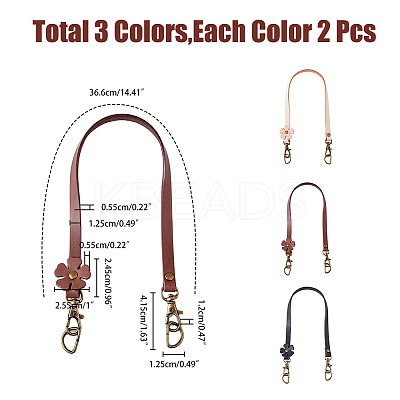 6Pcs 3 Colors Flower End Cowhide Leather Bag Handles FIND-HY0002-31-1