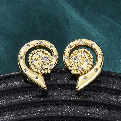 Brass Micro Pave Clear Cubic Zirconia Stud Earrings EJEW-H158-07B-G-1