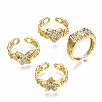 Brass Micro Pave Clear Cubic Zirconia Cuff Rings RJEW-N035-002-NF-1