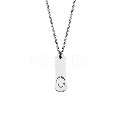 304 Stainless Steel Rectangle with Laser Cut Initial Pendant Necklaces FS-WG71FEF-07-1