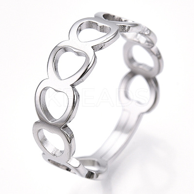 Non-Tarnish 304 Stainless Steel Hollow Out Heart Adjustable Ring for Women RJEW-T027-11P-1
