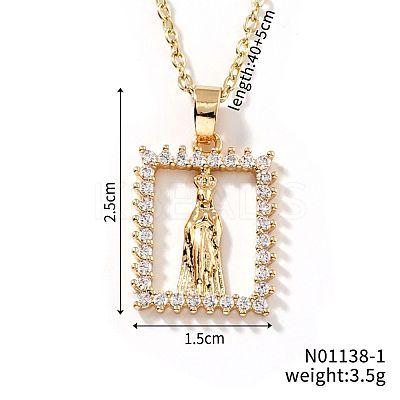 Shiny Brass Micro Pave Clear Cubic Zirconia Hollow Rectangle Vintage Statue Pendant Necklaces DN8896-1-1