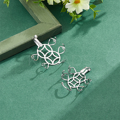 2Pcs 2 Styles Rhodium Plated 925 Sterling Silver 6 Claw Prongs Pendant Blank Coin Shape Cabochon Settings FIND-GO0001-71-1