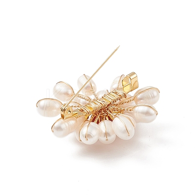 Natural Carnelian & Pearl Braided Bead Flower Lapel Pin JEWB-TA00006-02-1