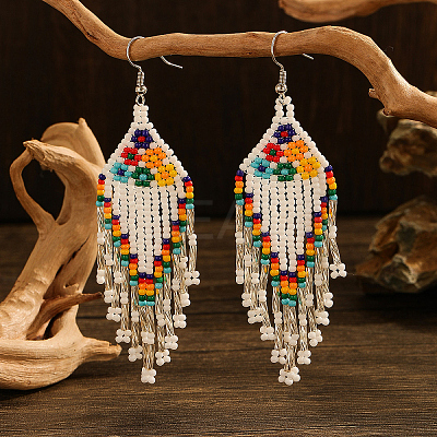 Bohemian Style Handmade Earrings with Glass Beads and Tassels QT0672-1-1