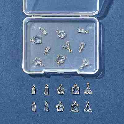 20Pcs 10 Styles Brass Pave Clear Cubic Zirconia Charms ZIRC-FS0001-03-1