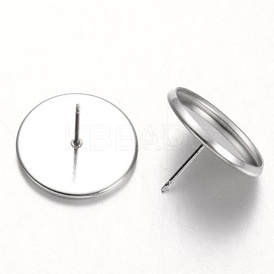 Tarnish Resistant Flat Round 304 Stainless Steel Stud Earring Settings STAS-M227-16mm-1