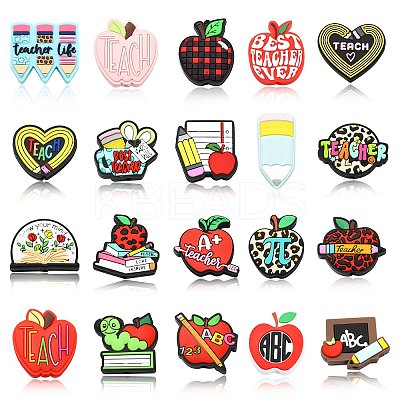 20Pcs 20 Styles Study/Teacher's Day Theme Food Grade Silicone Focal Beads SIL-CJ0001-41-1