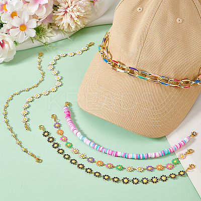 Flower 304 Stainless Steel Enamel & Disc Polymer Clay Link Baseball Cap Chain AJEW-WR00001-1