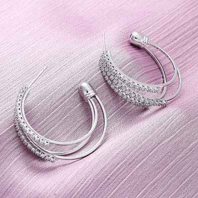 Triple C-Shaped Brass Micro Pave Clear Cubic Zirconia Stud Earrings EJEW-R025-29P-1