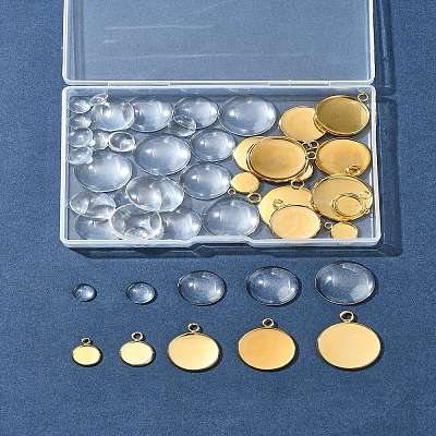 DIY Blank Dome 304 Stainless Steel Pendant Making Kits DIY-FS0008-36-1