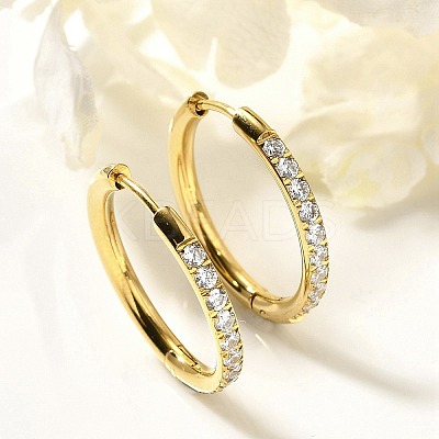 304 Stainless Steel Micro Pave Clear Cubic Zirconia Huggie Hoop Earrings EJEW-C096-01H-G01-1