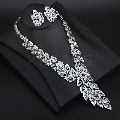 Feather Alloy Crystal Rhinestone Link Bracelets & Stud Earrings & Chain Necklaces & Rings Sets FS-WGFA57F-01-1