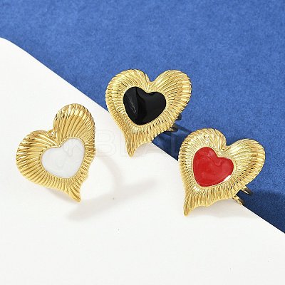 Heart 304 Stainless Steel Enamel Finger Rings for Women RJEW-G355-09G-1