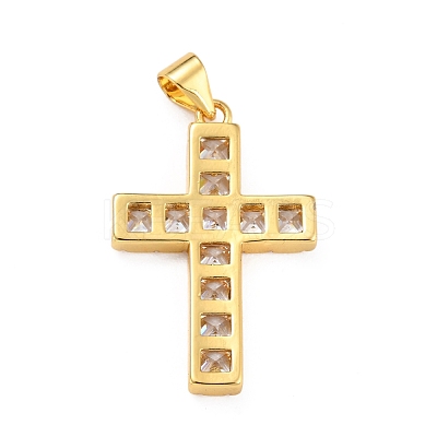 Brass Micro Pave Clear Cubic Zirconia Pendants ZIRC-A021-19G-1
