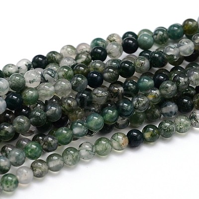 Natural Moss Agate Round Bead Strands G-J303-07-6mm-1