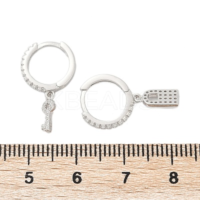 Lock & Key 925 Sterling Silver Micro Pave Clear Cubic Zirconia Hoop Earrings for Women EJEW-G427-01P-03-1