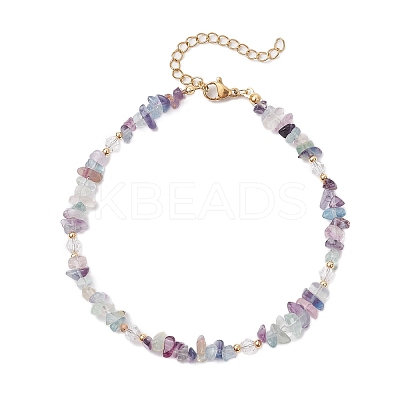 Natural Fluorite Chip & Glass Beaded Anklets AJEW-AN00682-04-1