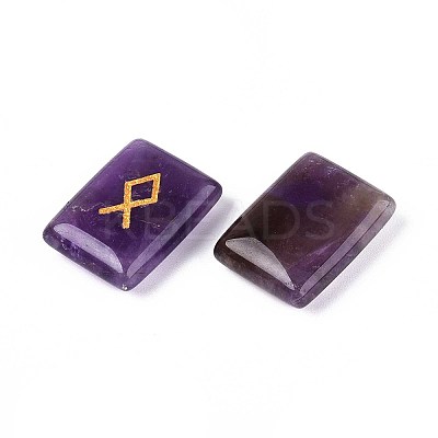 25Pcs Rectangle Natural Amethyst Rune Stones with Elder Futhark Alphabet Engraved G-T142-33-1