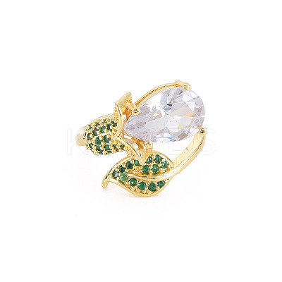 Crystal Rhinestone Flower of Life Open Cuff Ring with Cubic Zirconia RJEW-S049-019G-1