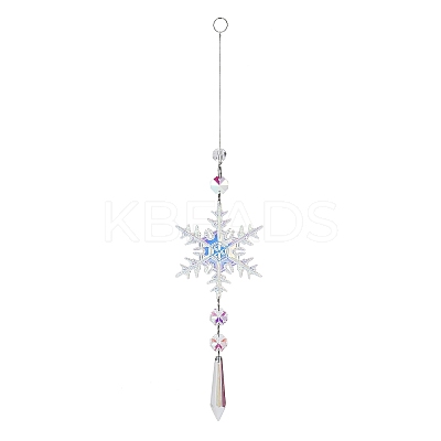 AB Color Glass Snowflake Pendant Decorations AJEW-Q144-02P-03-1