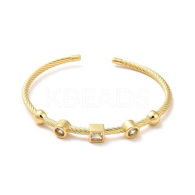Clear Cubic Zirconia Geometry Open Cuff Bangle BJEW-M231-05G-1