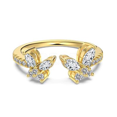 Butterfly 925 Sterling Silver Micro Pave Cubic Zirconia Adjustable Cuff Rings for Women RJEW-F180-01G-1