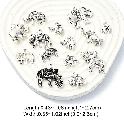 30Pcs 15 Styles Tibetan Style Alloy Elephant Pendants TIBEP-YW0001-83-1