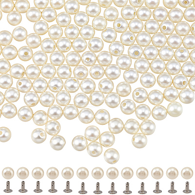 300Pcs ABS Plastic Imitation Pearl Rivet Studs KY-CL0001-02B-1
