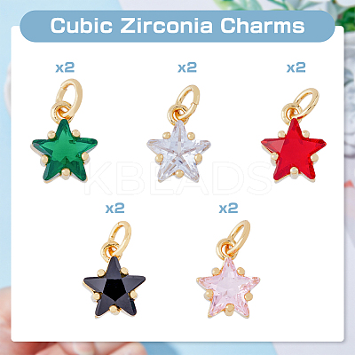 10Pcs 5 Colors Rack Plating Brass Micro Pave Cubic Zirconia Charms ZIRC-HY0001-05-1