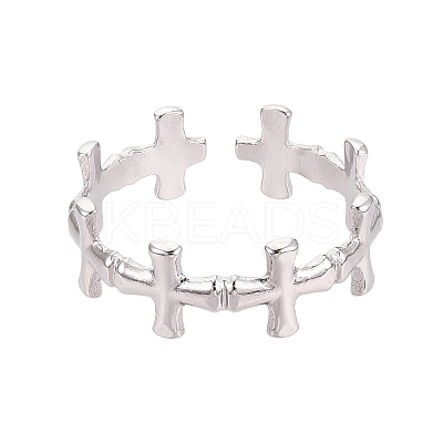 Non-Tarnish 304 Stainless Steel Cross Open Cuff Ring for Women RJEW-K245-26P-1