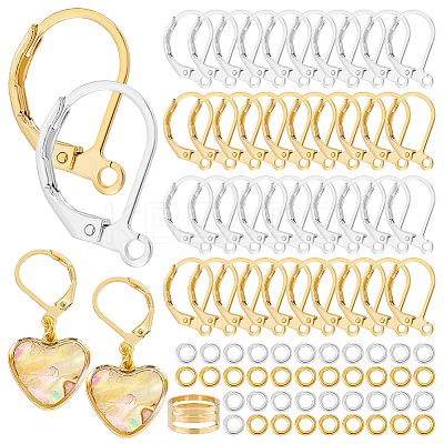Brass Leverback Earring Findings with Jump Rings & Brass Rings DIY-PH0023-17-1