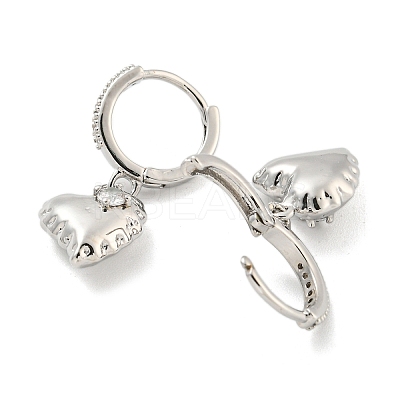 Heart Brass Micro Pave Clear Cubic Zirconia Huggie Hoop Dangle Earrings for Women LS-AJEW-U003-03P-1